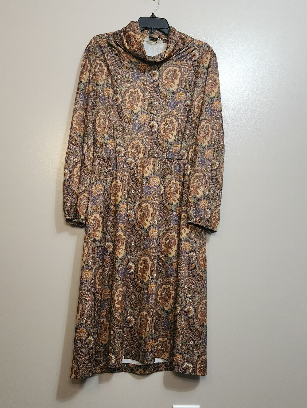 Vintage Anthony Richarss Brown Paisley Long-Sleeve Midi Dress Size Large?